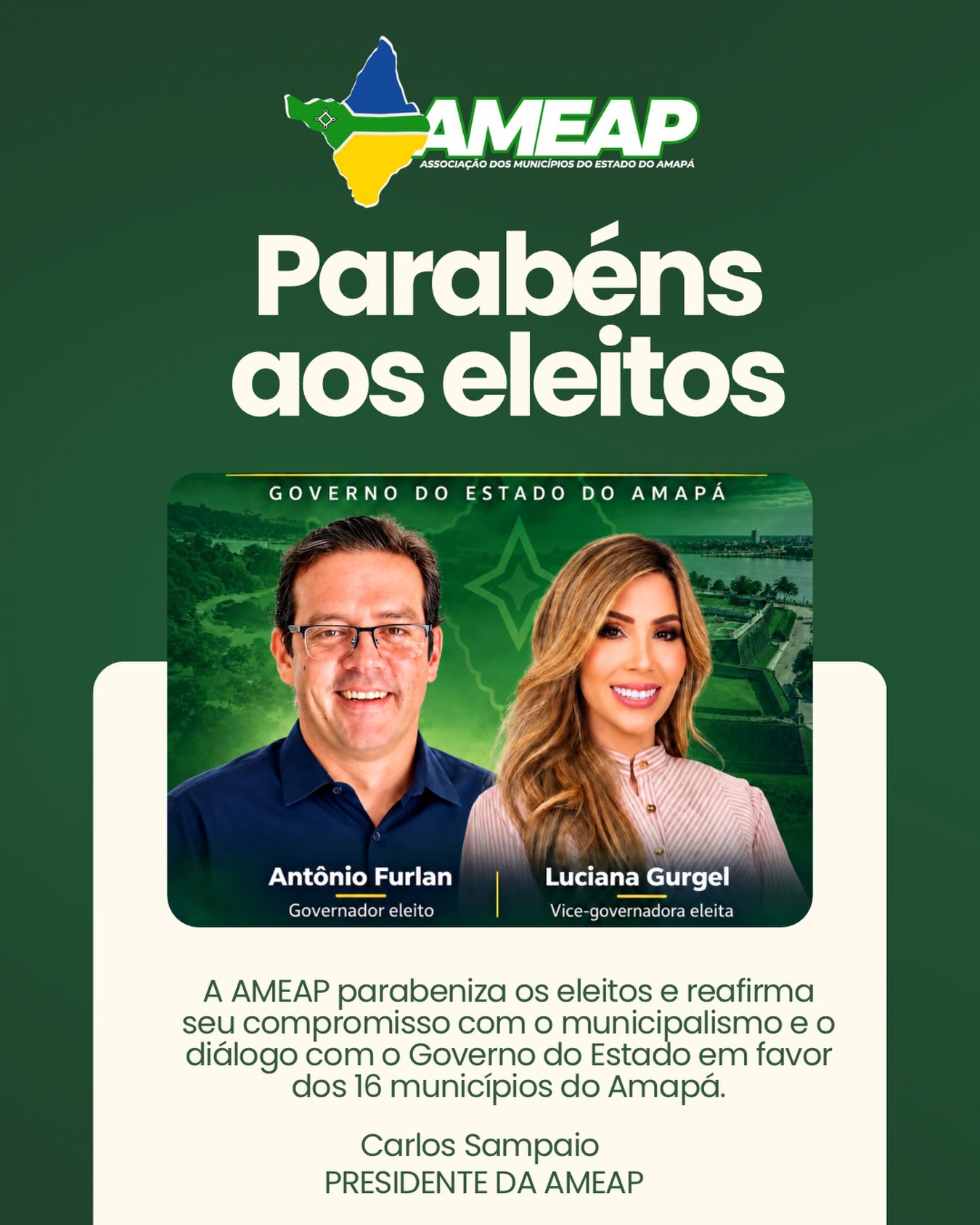 AMEAP felicita novos governantes do Amapá e reforça compromisso com os 16 municípios